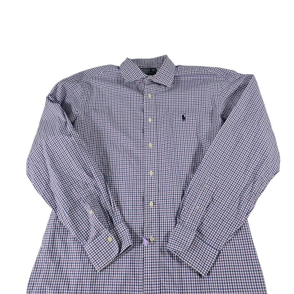 Polo Ralph Lauren Stanton Classic Fit Shirt XL Purple Blue Gingham Check Cotton‎